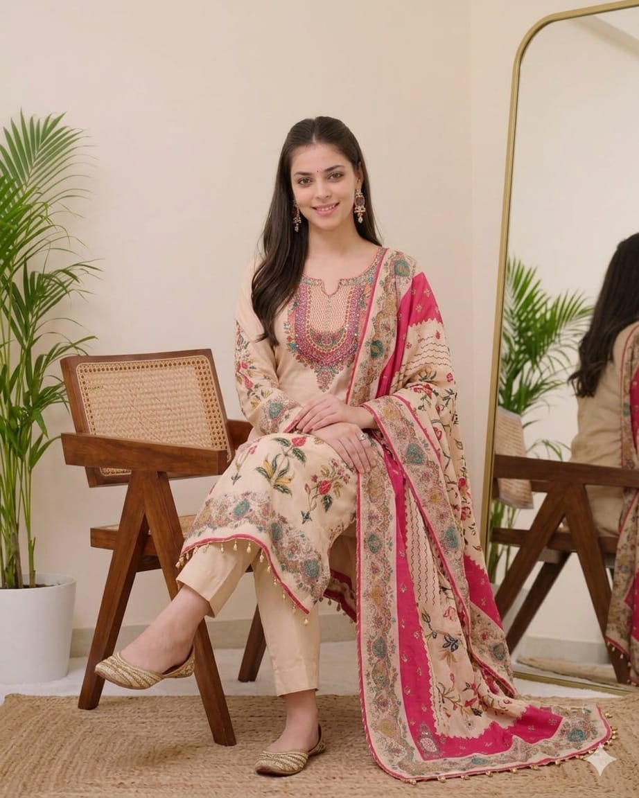 Premium Maslin Silk Suit Set in Plus Size