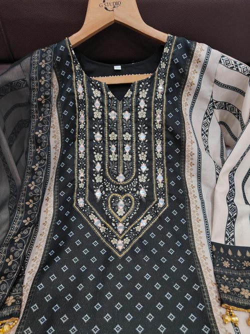 Exclusize Shimmer Silk Suit with Mirror work