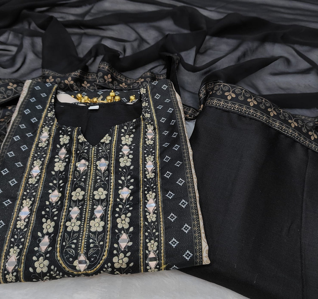 Exclusize Shimmer Silk Suit with Mirror work