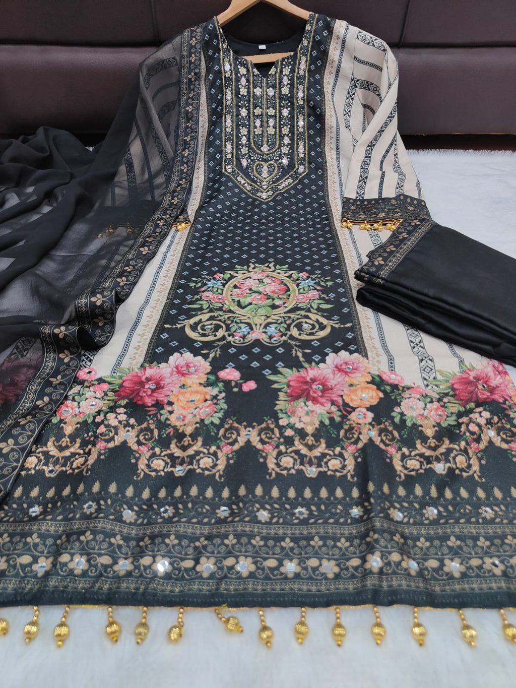 Exclusize Shimmer Silk Suit with Mirror work