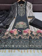 Exclusize Shimmer Silk Suit with Mirror work