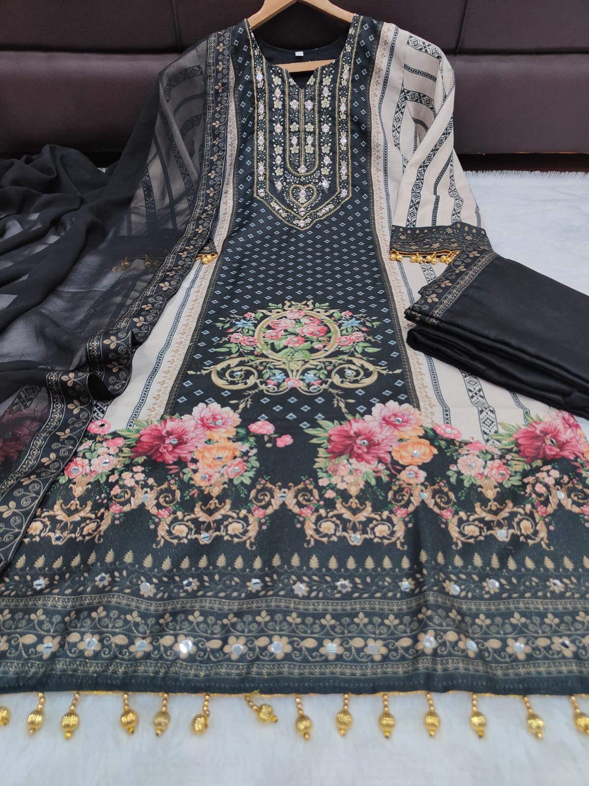 Exclusize Shimmer Silk Suit with Mirror work