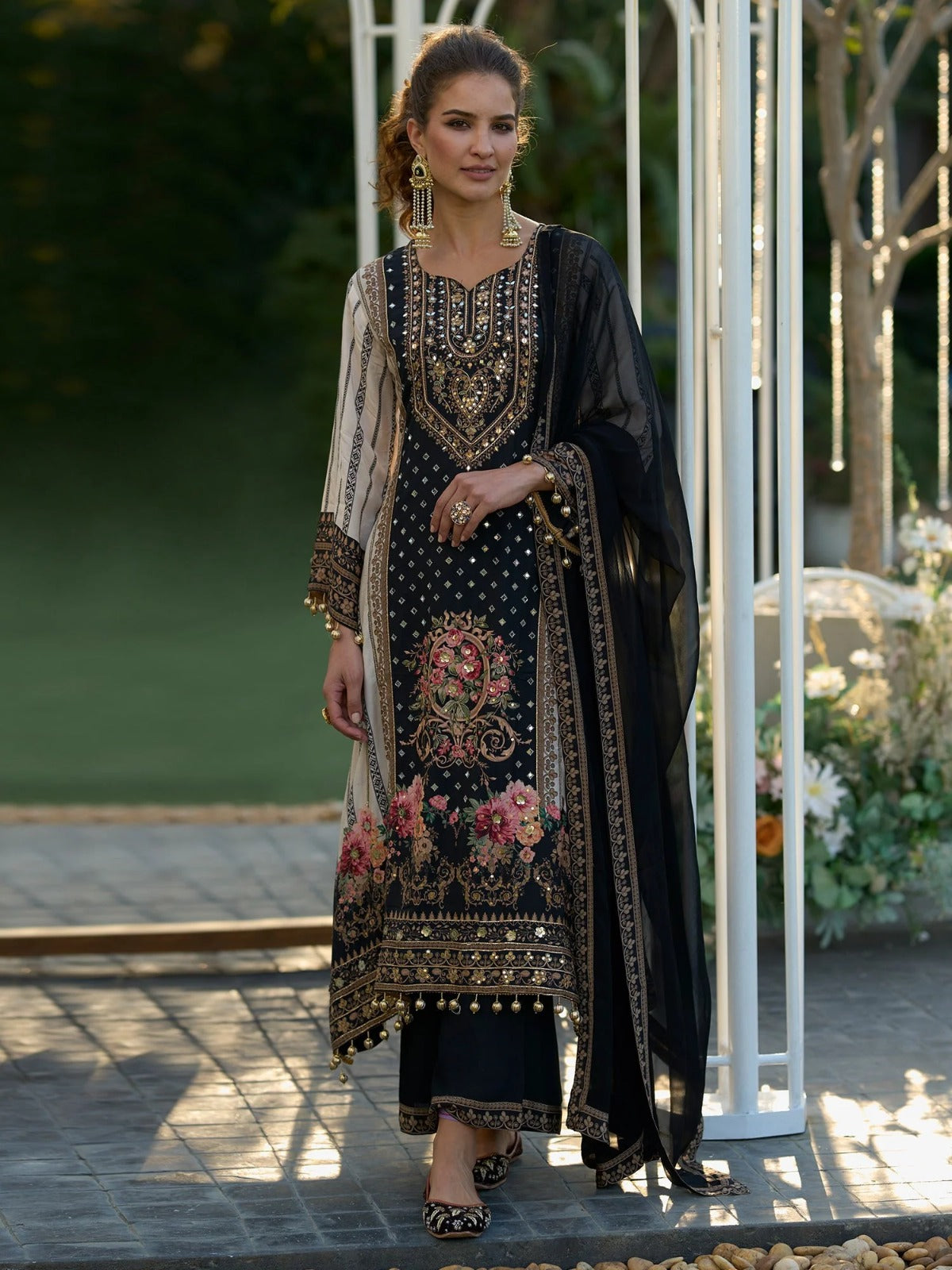 Exclusize Shimmer Silk Suit with Mirror work