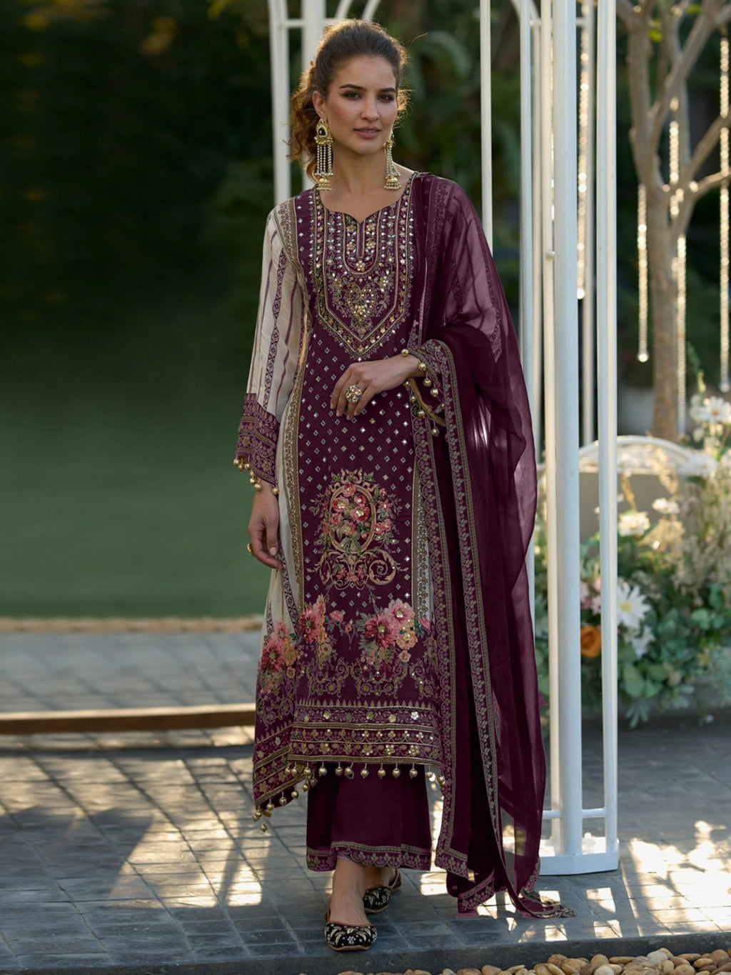 Exclusize Shimmer Silk Suit with Mirror work