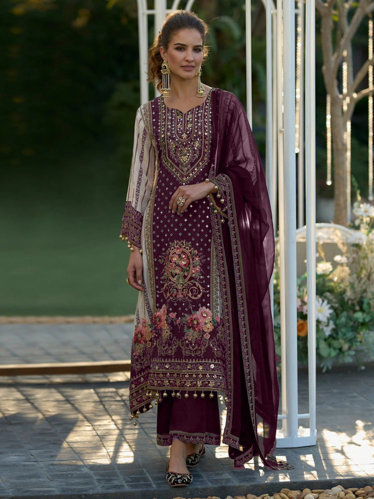Exclusize Shimmer Silk Suit with Mirror work