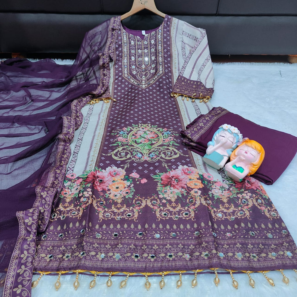 Exclusize Shimmer Silk Suit with Mirror work