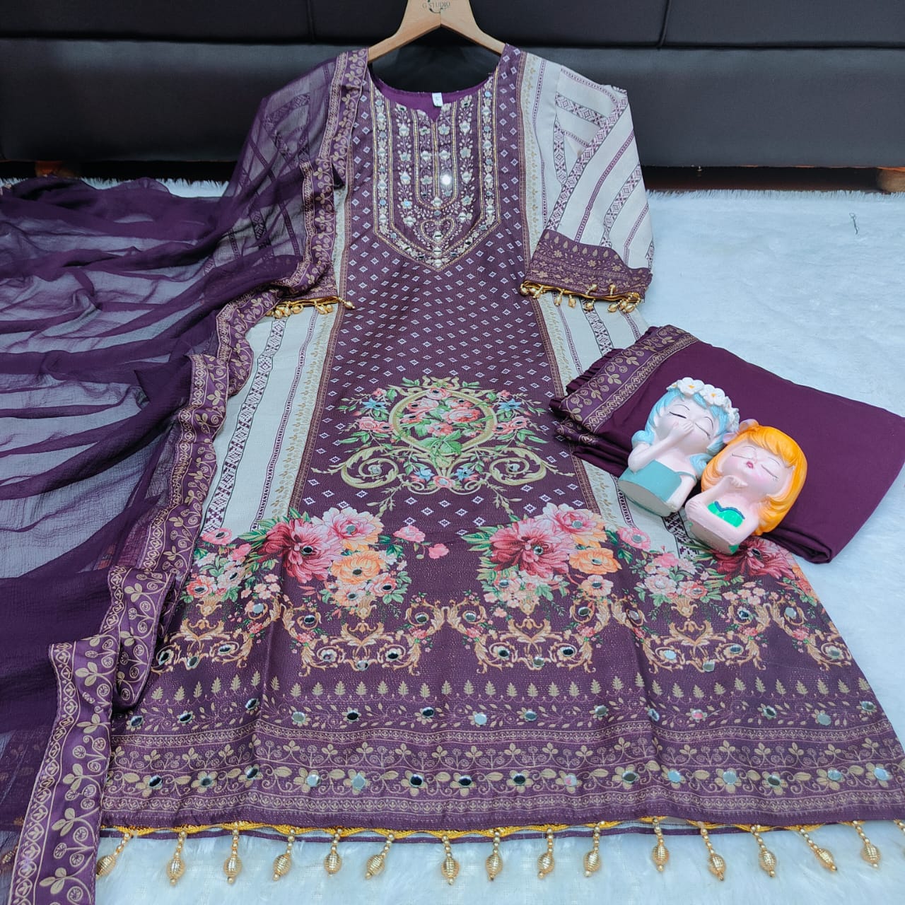 Exclusize Shimmer Silk Suit with Mirror work
