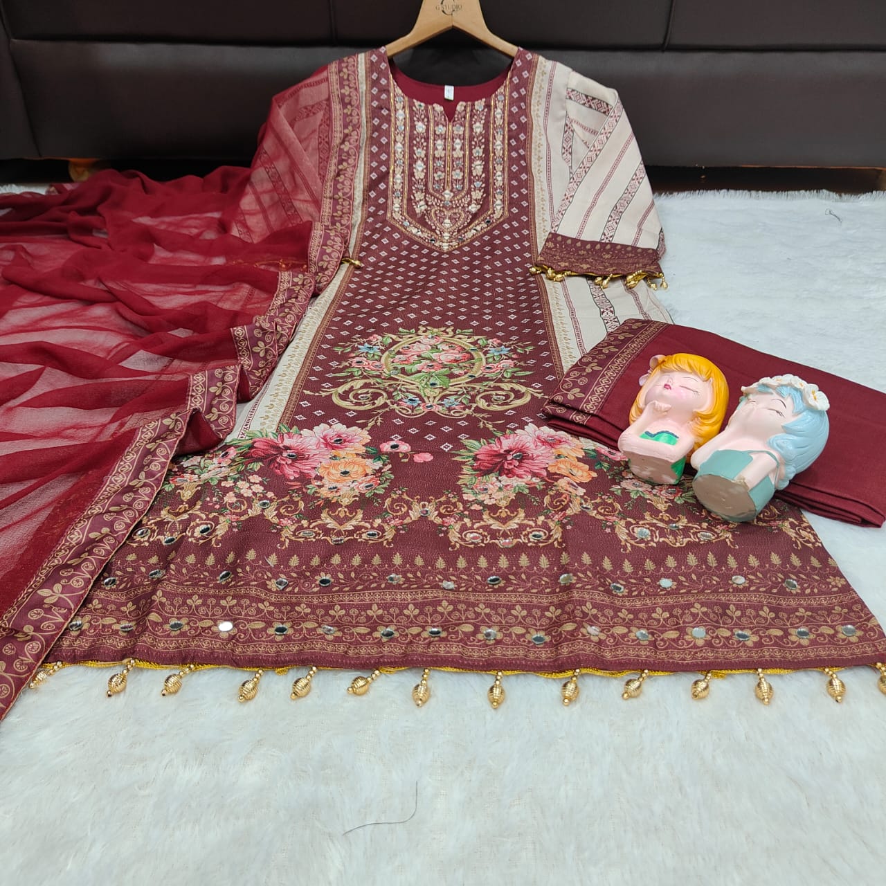 Exclusize Shimmer Silk Suit with Mirror work