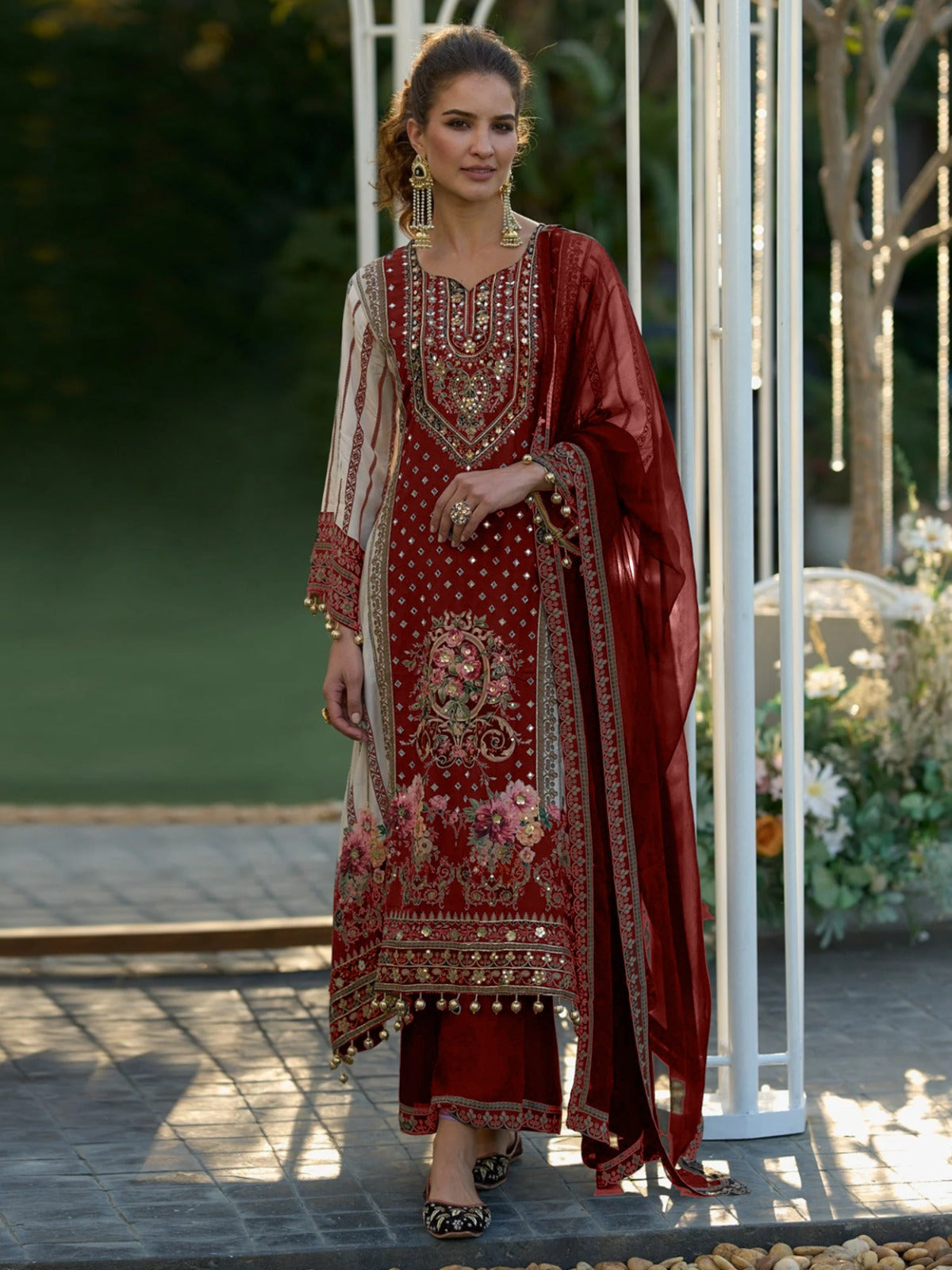 Exclusize Shimmer Silk Suit with Mirror work