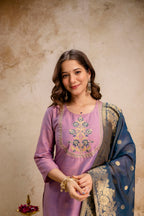 Ethnic Silk Embriodery Straight Suit Set