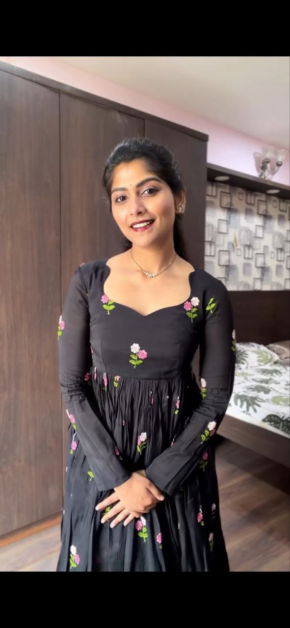 Black Cotton Floral Embriodered Maxi Dress