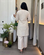 Off White Linen Floral Co-ord Set
