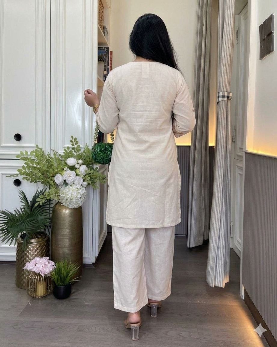 Off White Linen Floral Co-ord Set