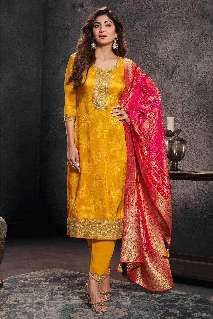 Premium Banarasi Silk Embriodery Suit Set