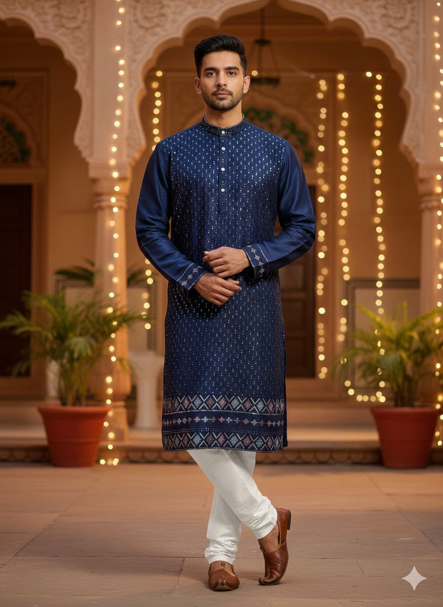Exclusive Men's Party Wear Embriodery Kurta Pyjama Set