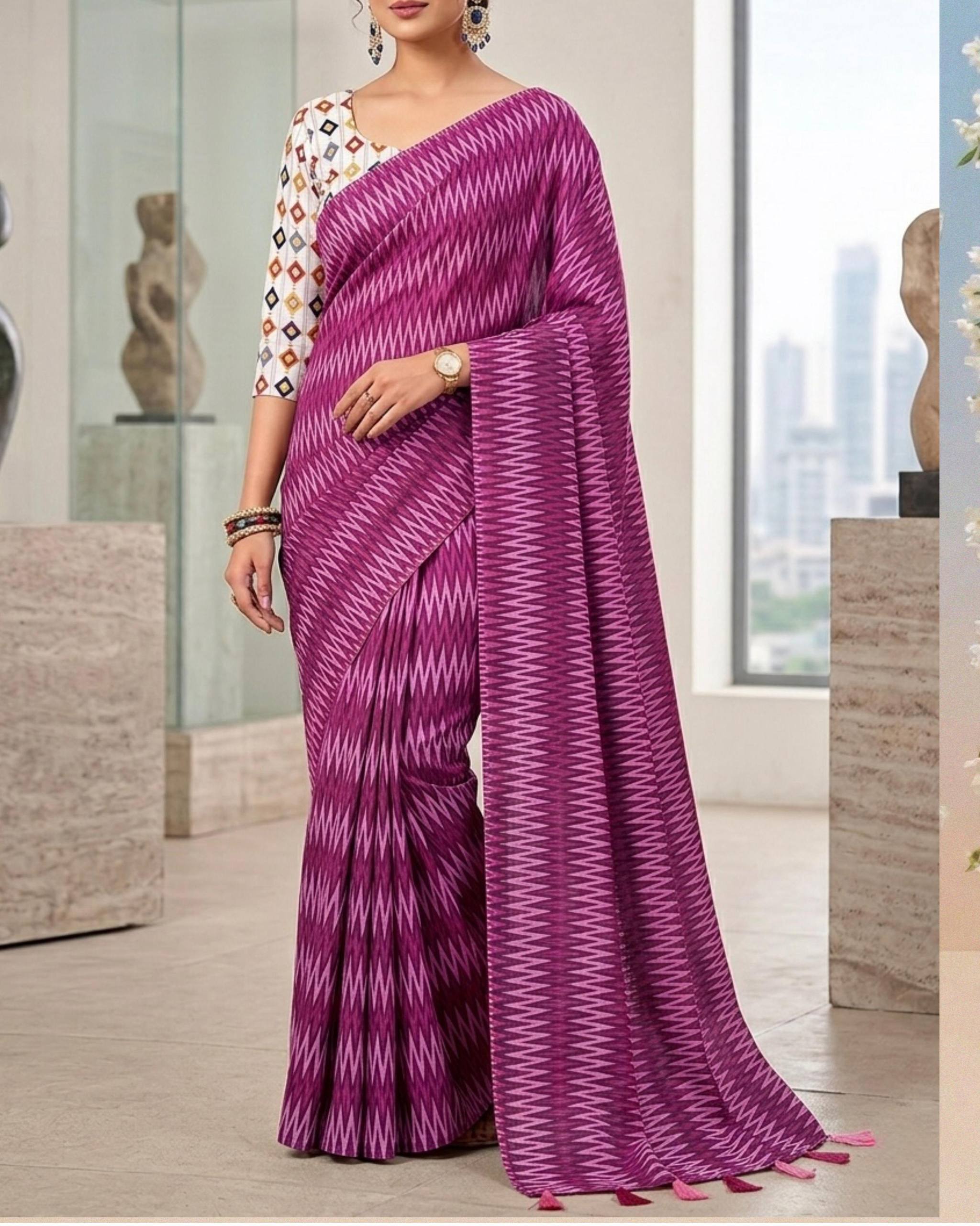 Daily Wear Crepe Silk Print Saree With Blouse