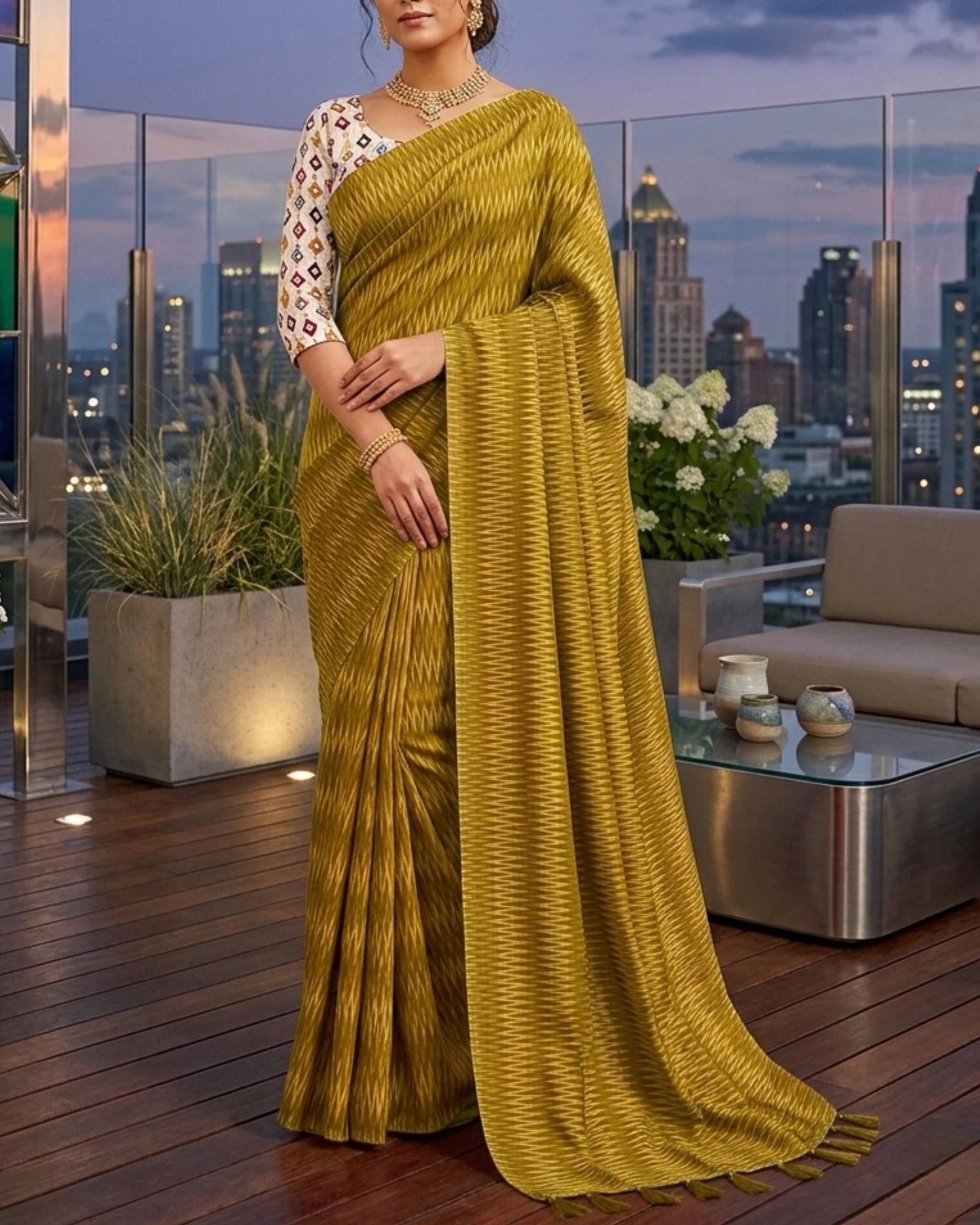 Daily Wear Crepe Silk Print Saree With Blouse