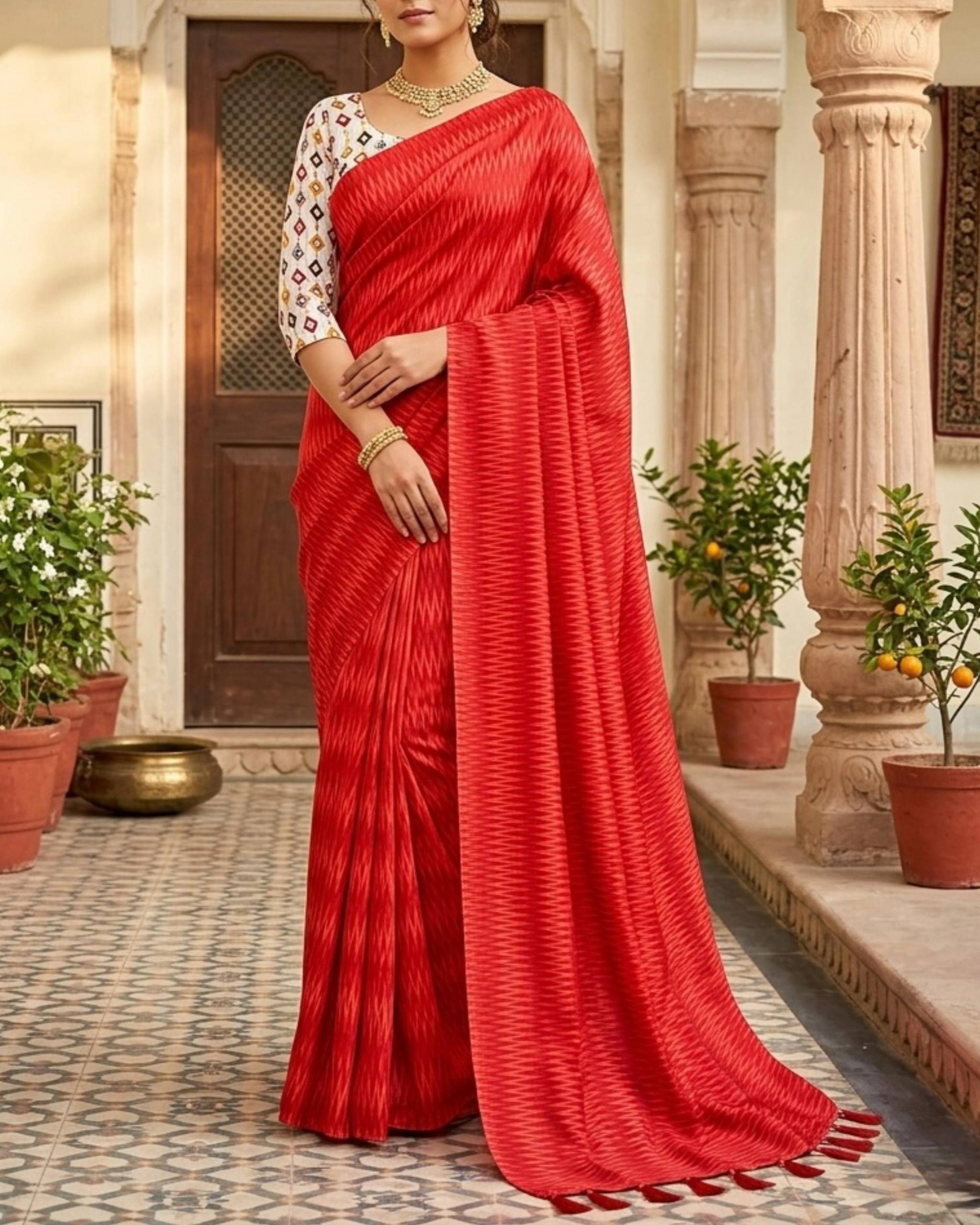 Daily Wear Crepe Silk Print Saree With Blouse