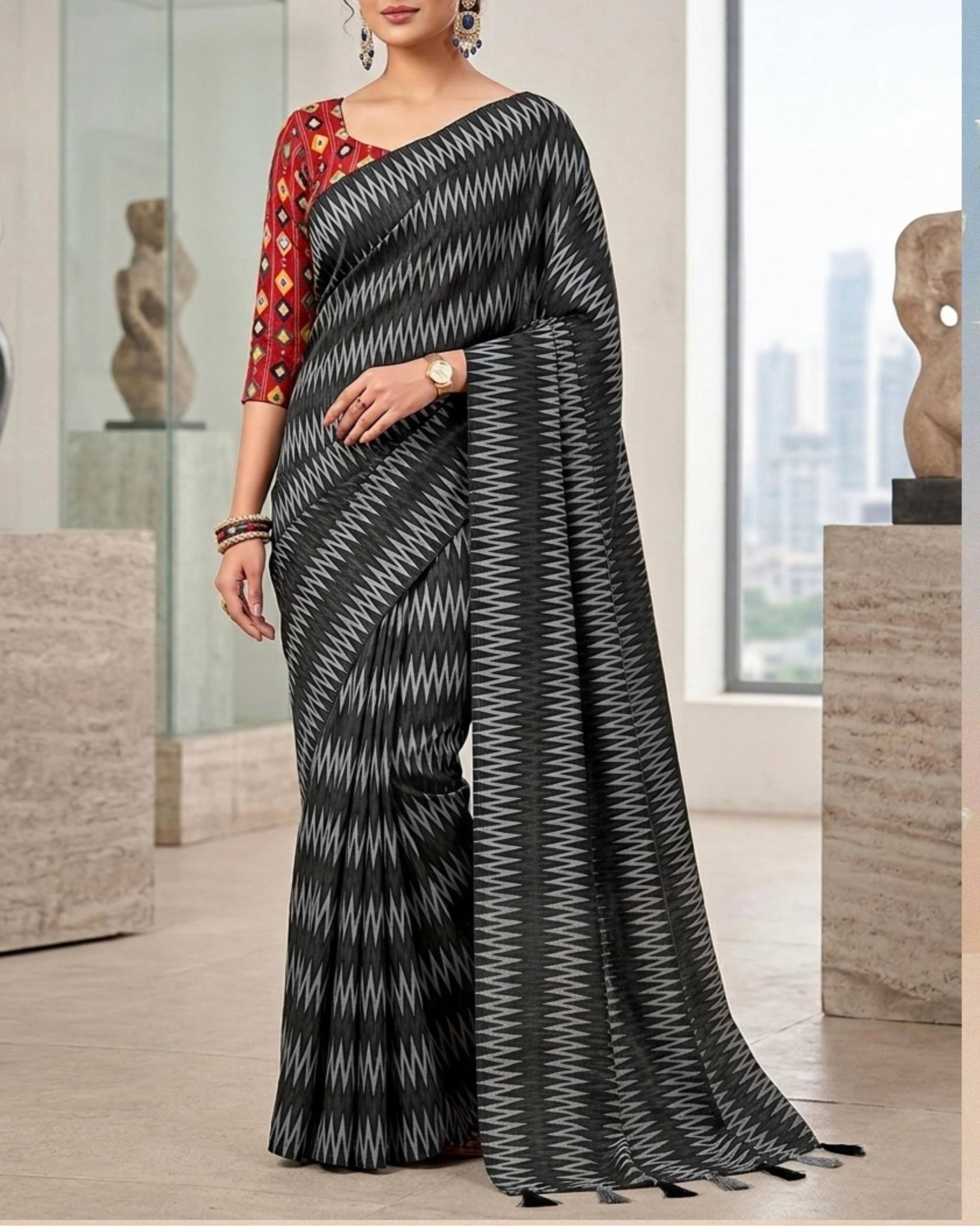 Daily Wear Crepe Silk Print Saree With Blouse