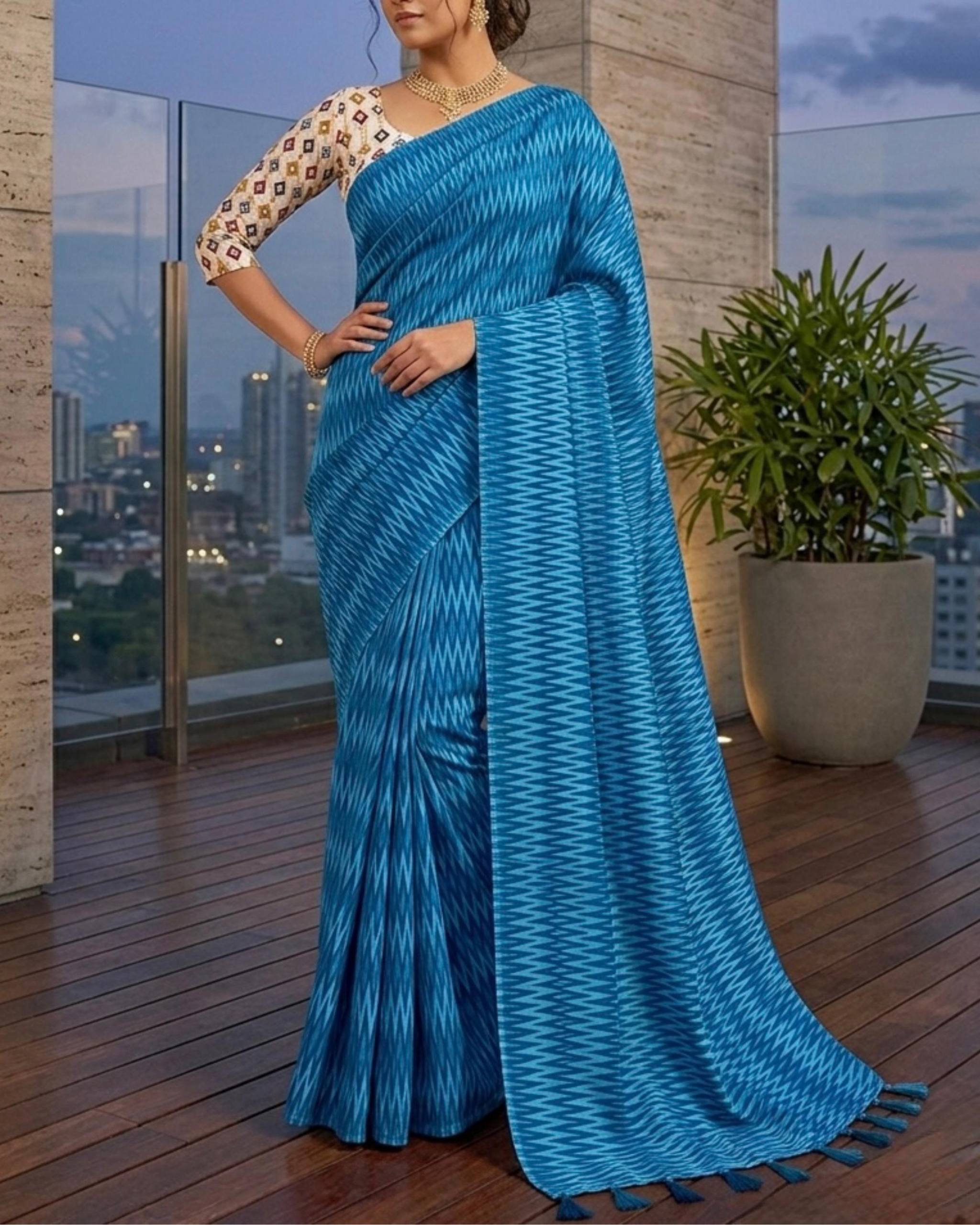 Daily Wear Crepe Silk Print Saree With Blouse