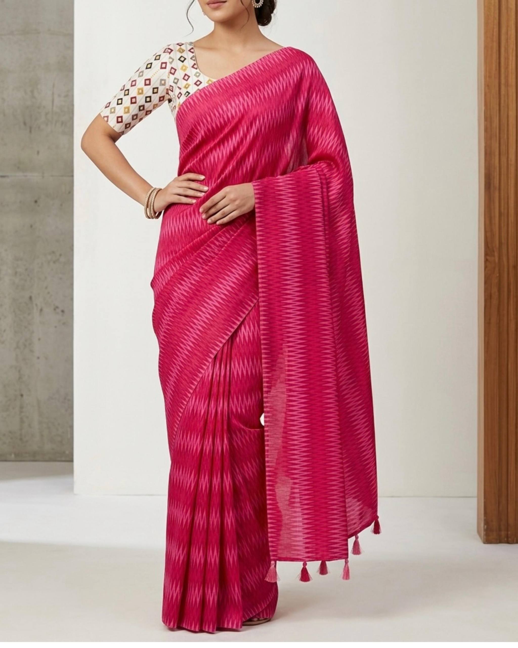 Daily Wear Crepe Silk Print Saree With Blouse