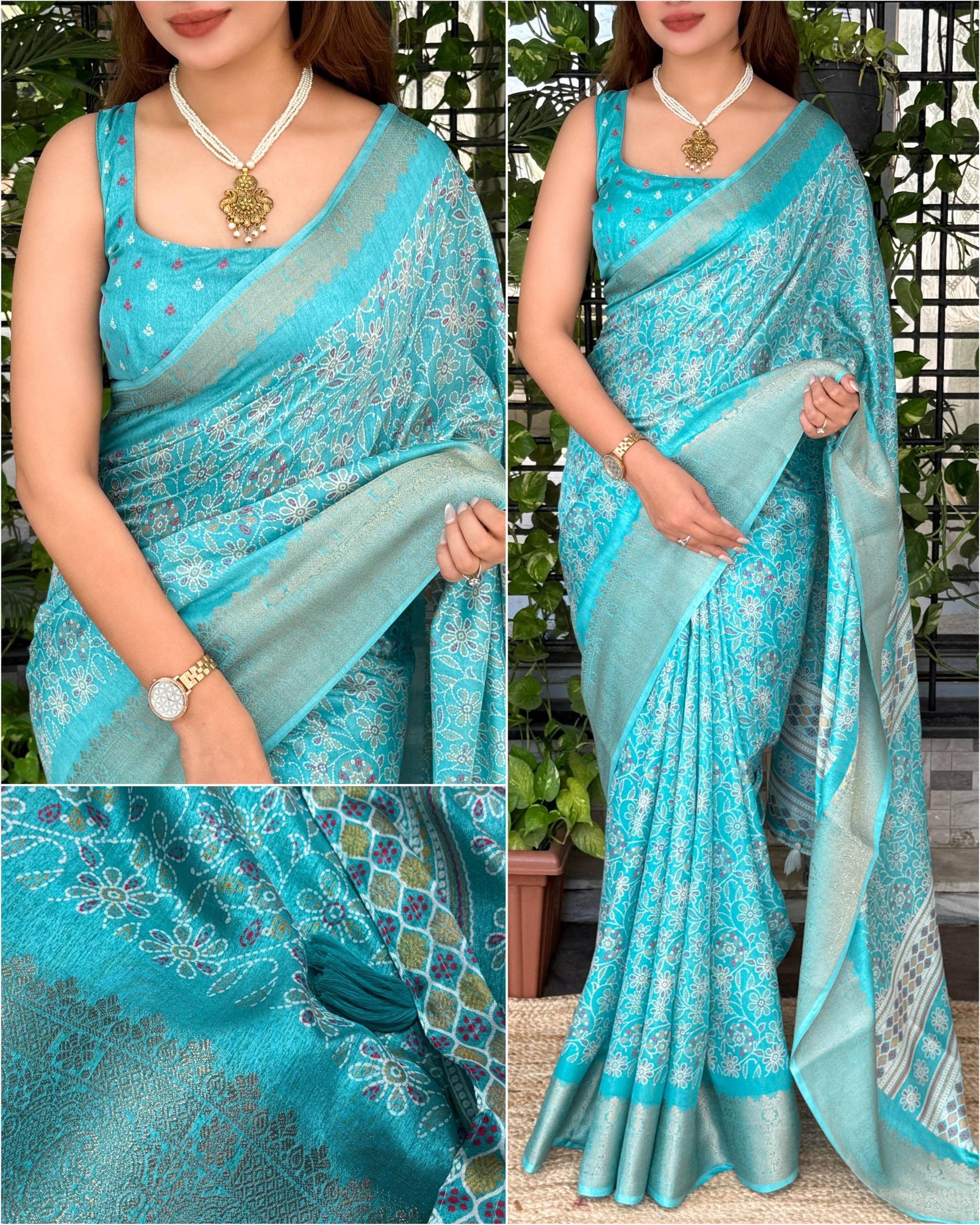 Ethnic Cotton Ajrakh Saree With Blouse
