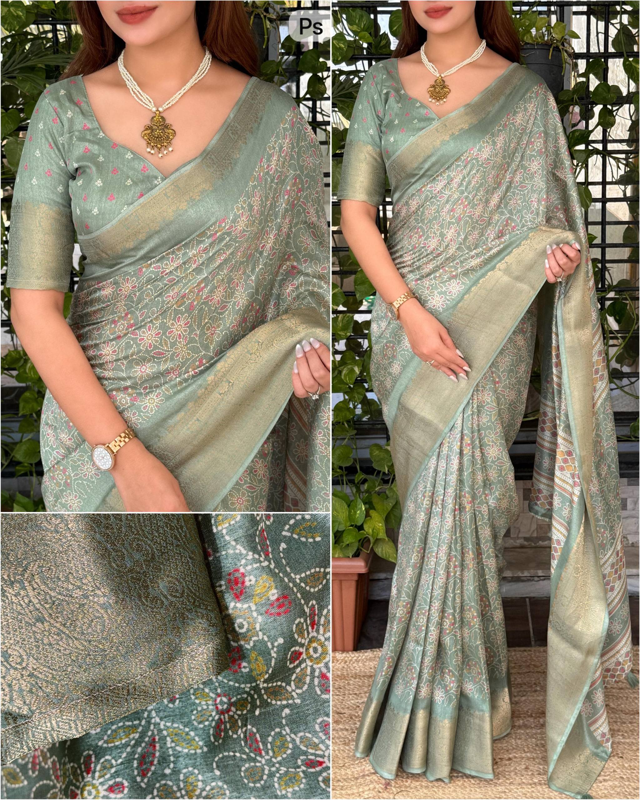 Ethnic Cotton Ajrakh Saree With Blouse
