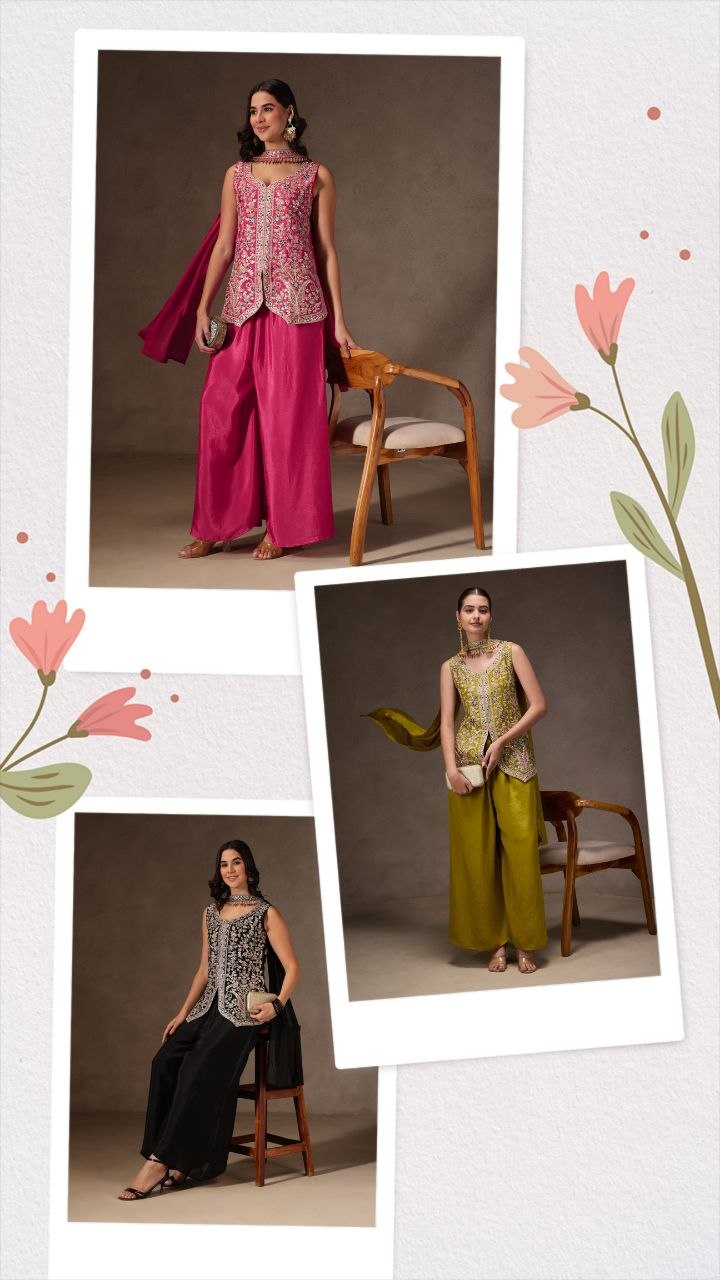 New Party Wear Chino Silk Sharar Suit Set