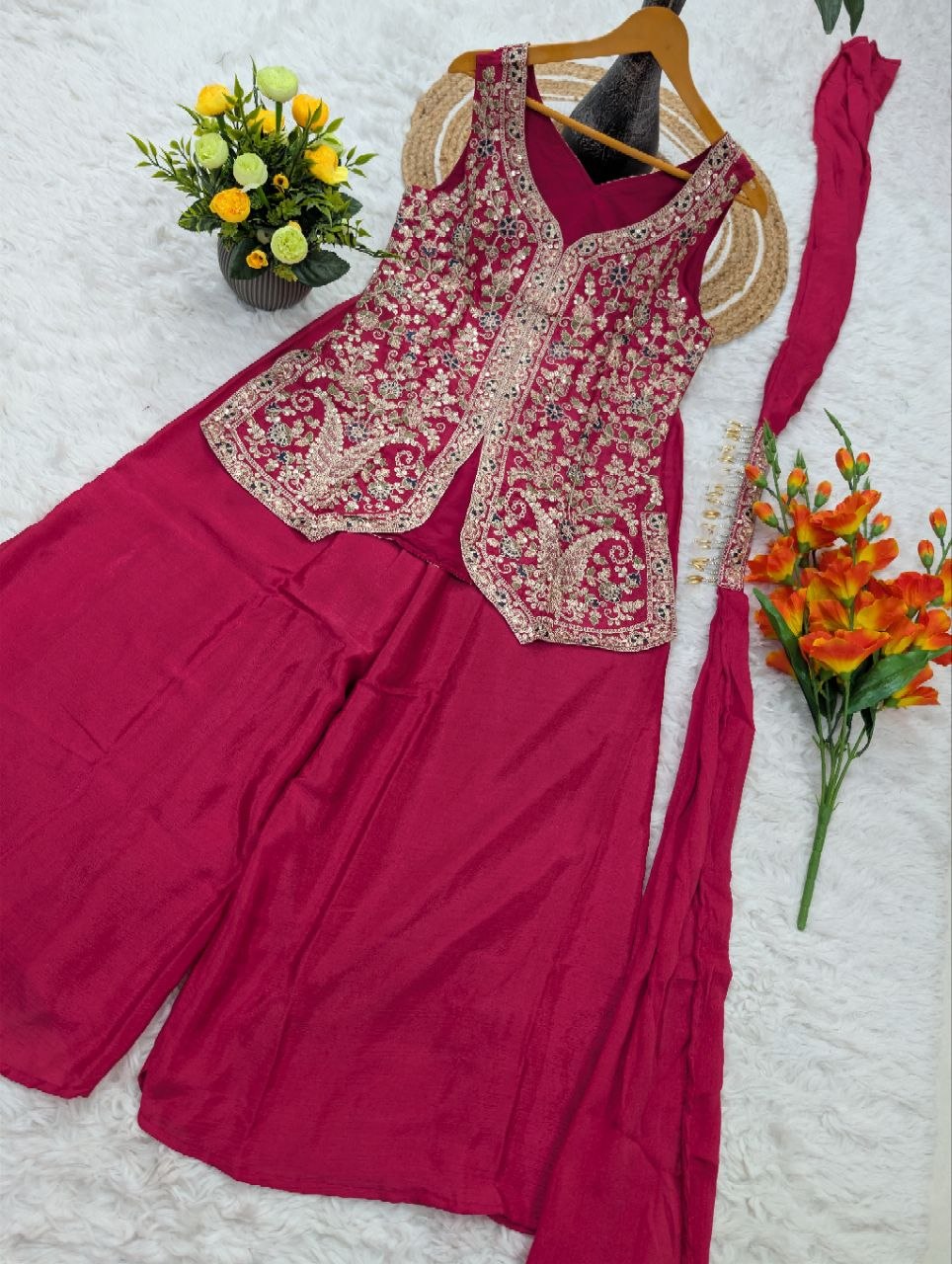 New Party Wear Chino Silk Sharar Suit Set