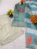 Party Wear Satin Silk Embroidery Sharara Suit Set