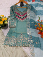 Party Wear Satin Silk Embroidery Sharara Suit Set