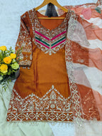 Party Wear Satin Silk Embroidery Sharara Suit Set