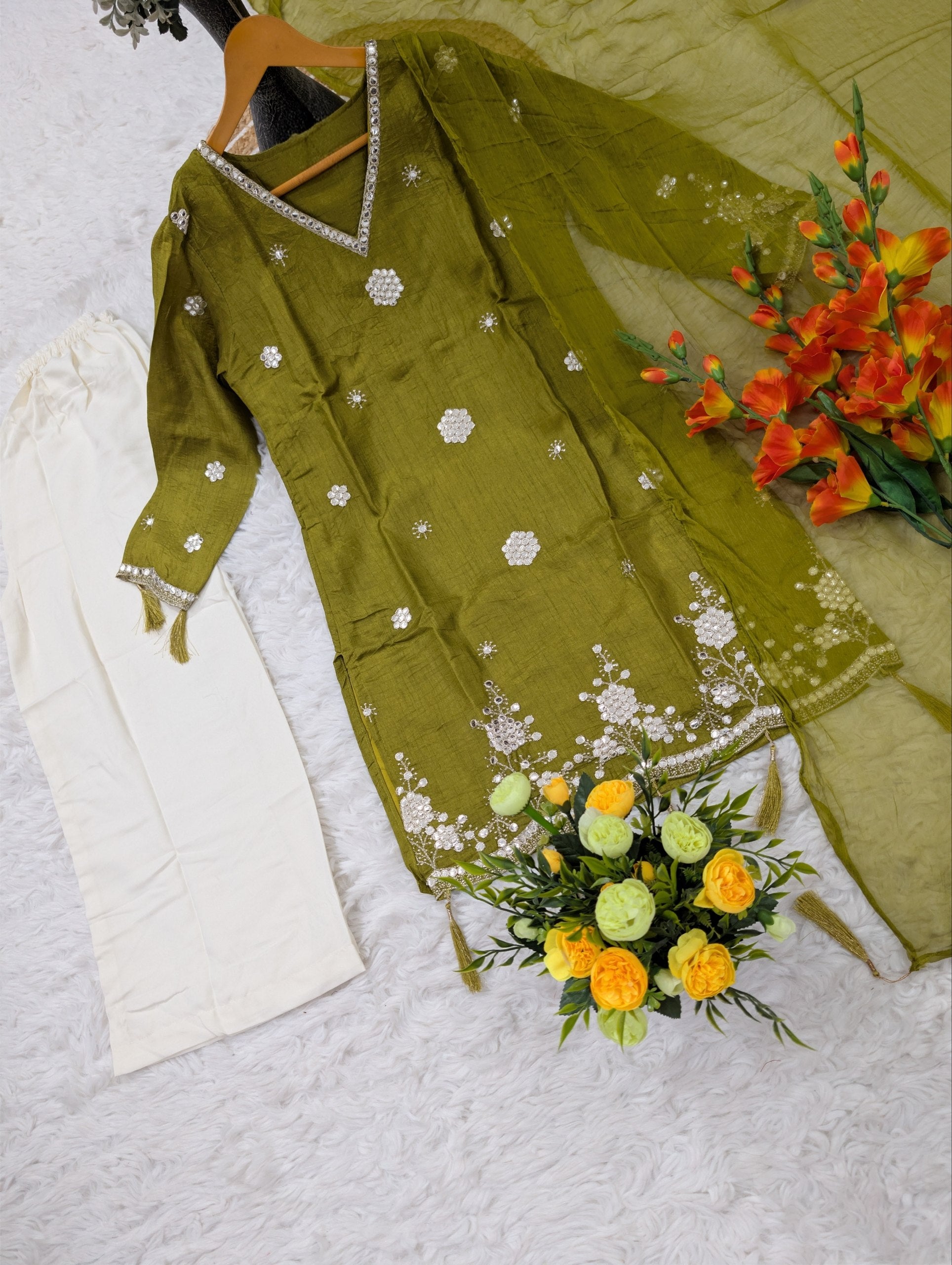 Viscous Silk Embriodery Straight Kurta Suit Set