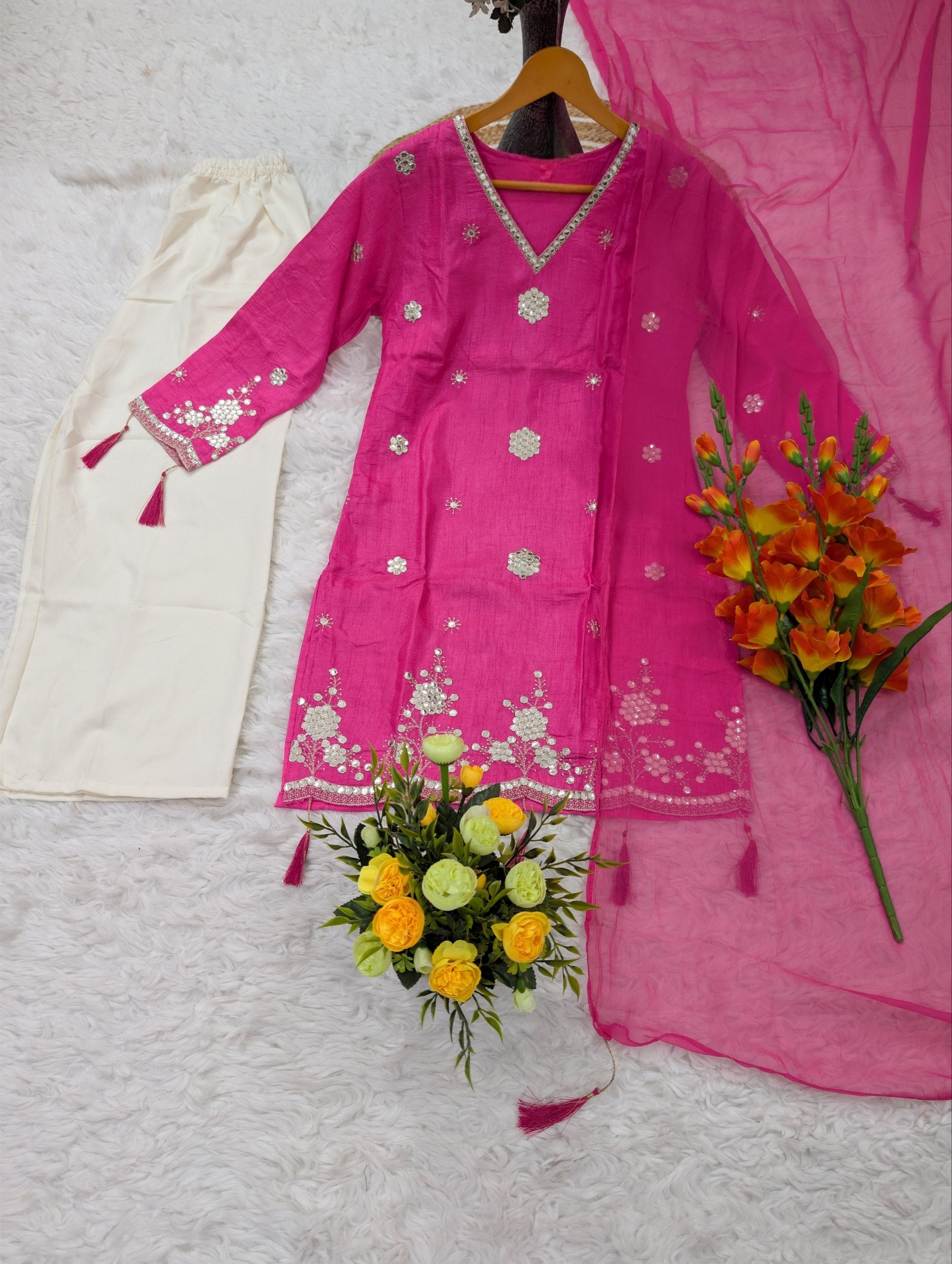 Viscous Silk Embriodery Straight Kurta Suit Set