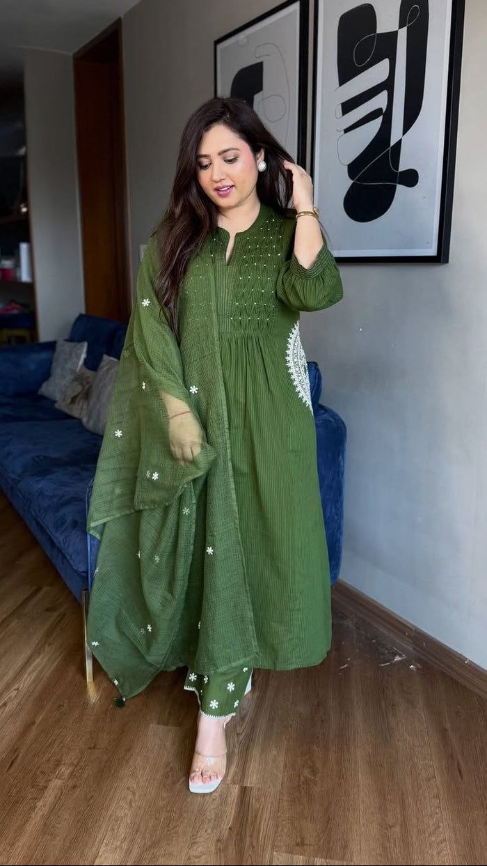 Red Pure Cotton Embriodery Suit Set