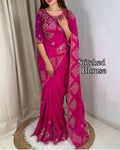 Party Wear Jacquard Satin Embriodered Saree With Stitched Blouse