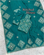 Party Wear Jacquard Satin Embriodered Saree With Stitched Blouse