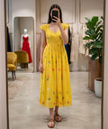 Yellow Cotton Floral Embriodery Maxi Dress