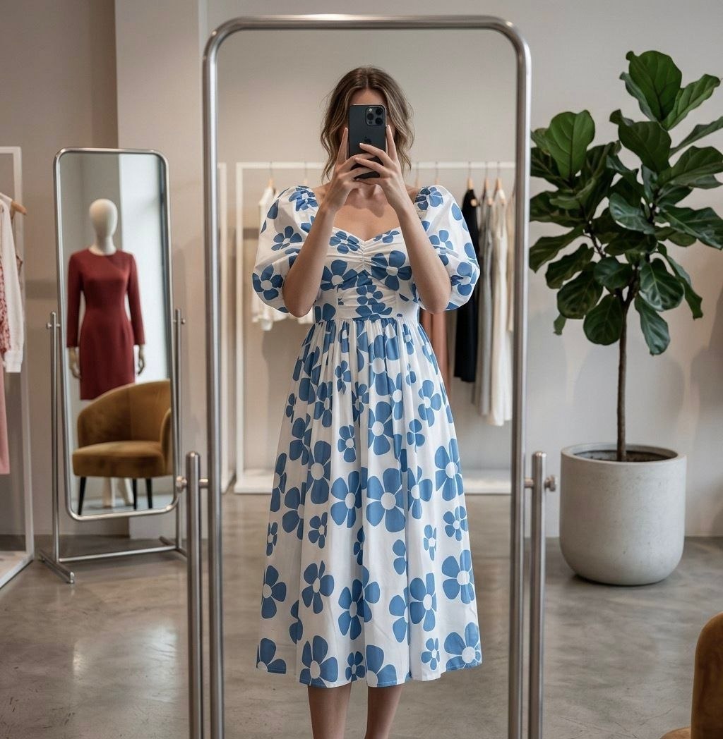 Sky Blue Cotton Floral Print Maxi Dress