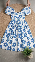 Sky Blue Cotton Floral Print Maxi Dress