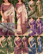 Dusty Jacquard Silk Kantha Work Saree With Blouse