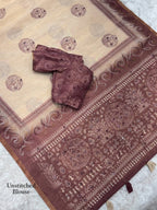 Dusty Jacquard Silk Kantha Work Saree With Blouse