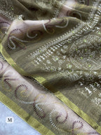 Dusty Jacquard Silk Kantha Work Saree With Blouse