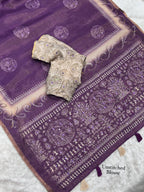 Dusty Jacquard Silk Kantha Work Saree With Blouse