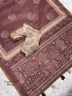 Dusty Jacquard Silk Kantha Work Saree With Blouse