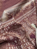 Dusty Jacquard Silk Kantha Work Saree With Blouse