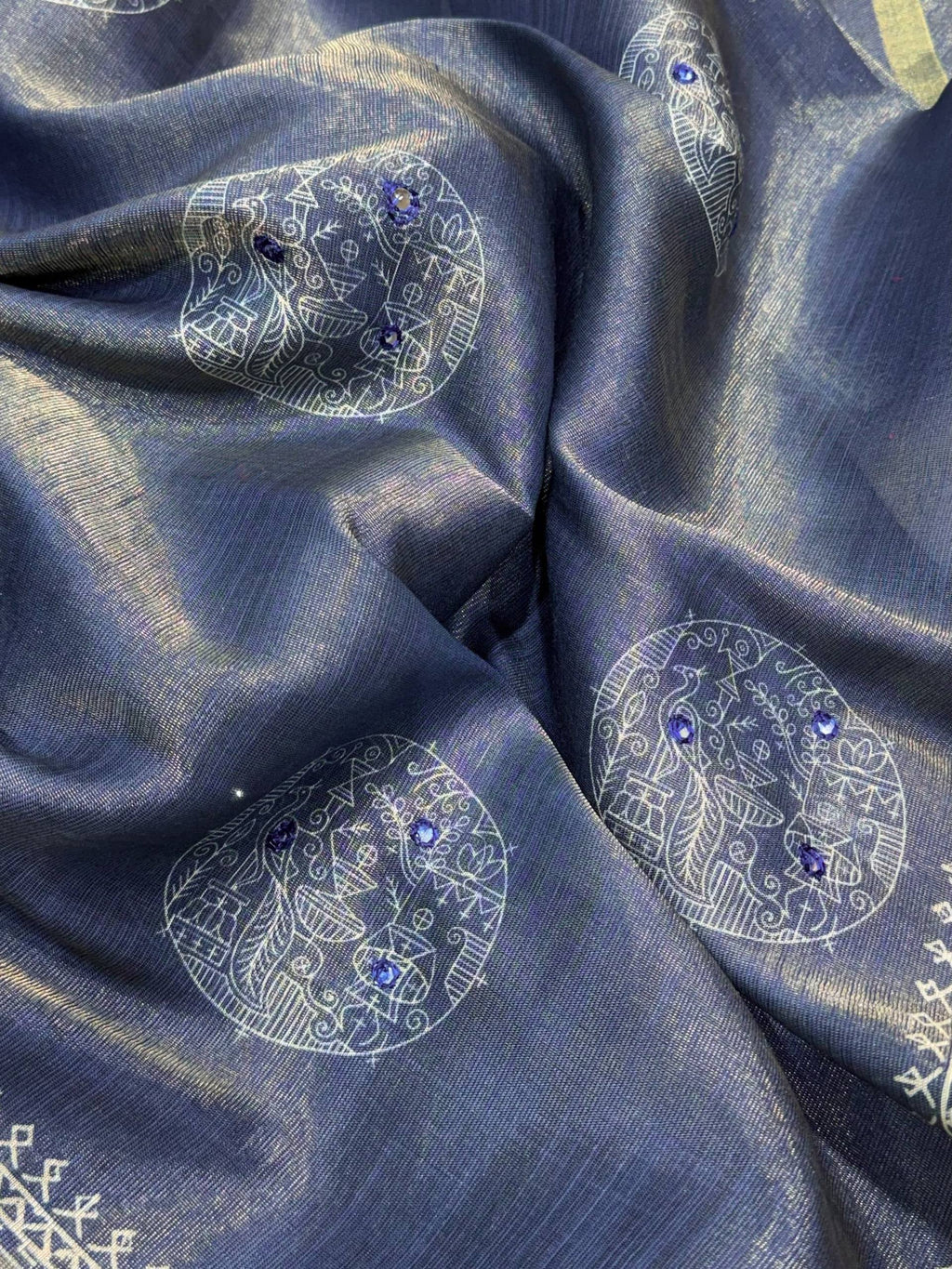 Dusty Jacquard Silk Kantha Work Saree With Blouse