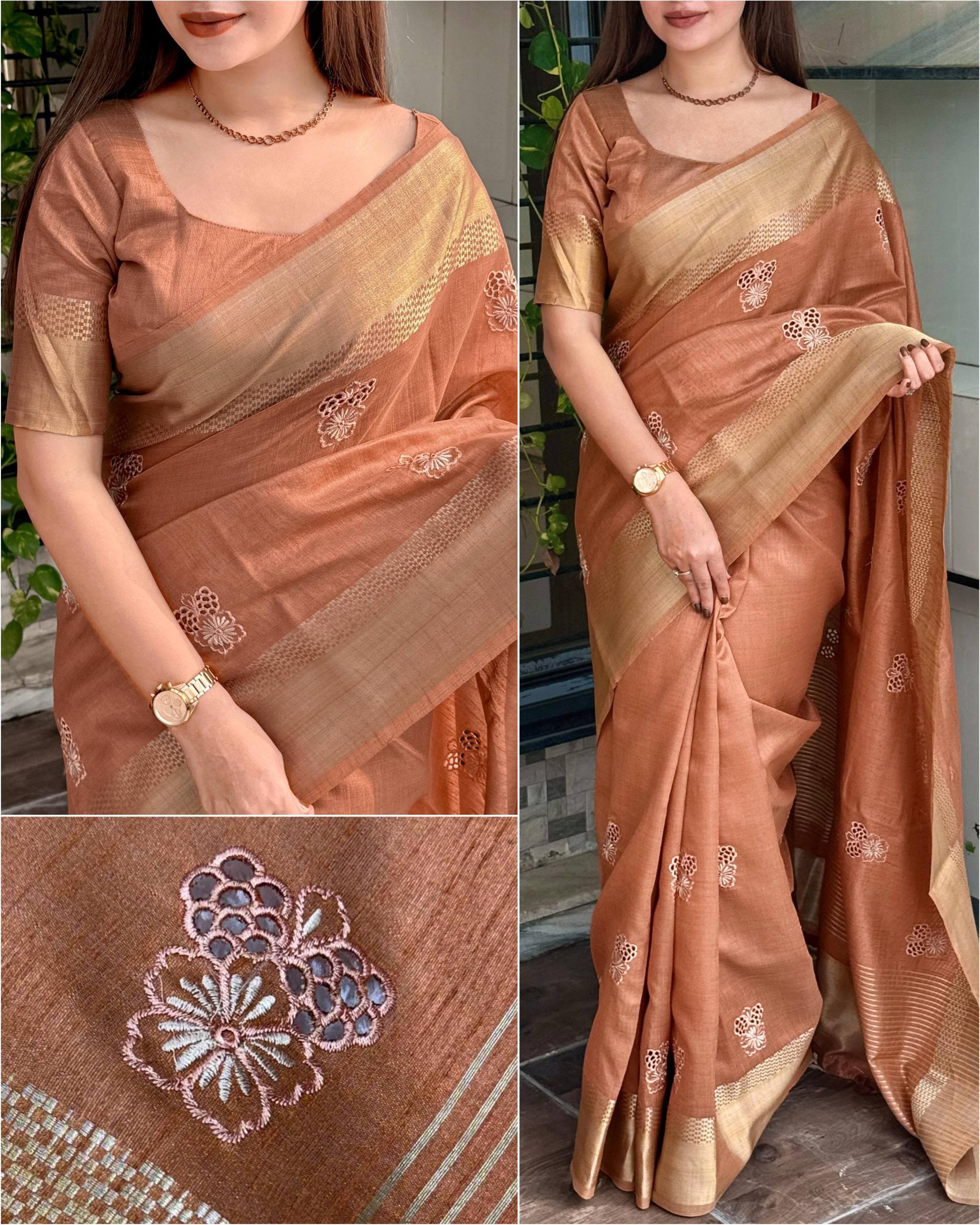 Premium Jacquard Embriodered Saree with Blouse