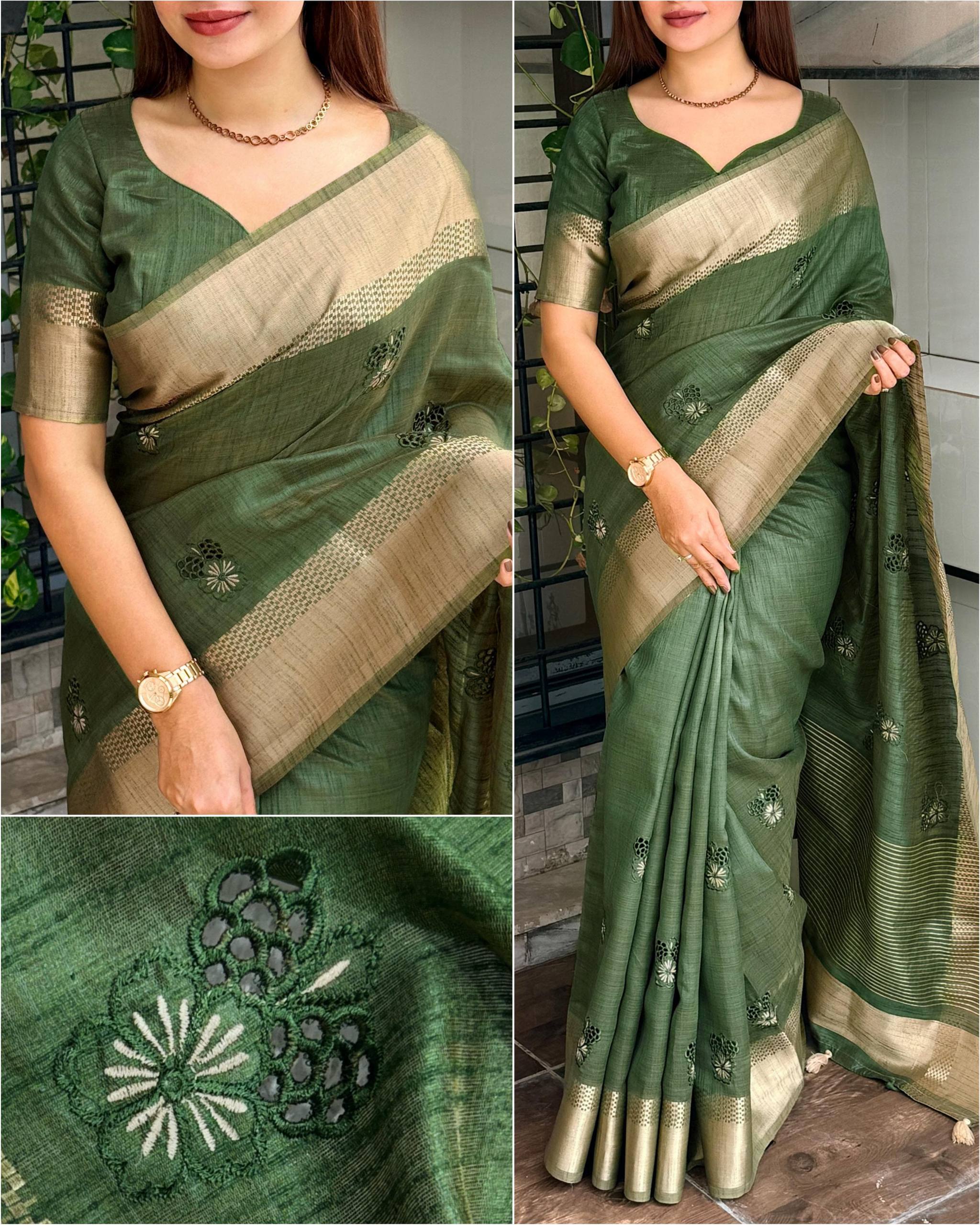 Premium Jacquard Embriodered Saree with Blouse
