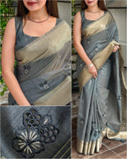 Premium Jacquard Embriodered Saree with Blouse